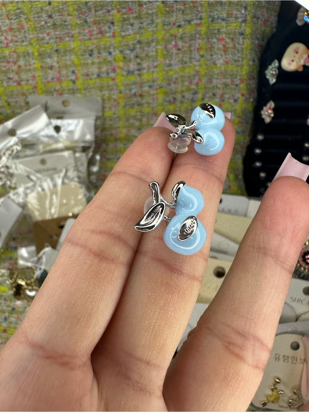 A great Silver Leaf Blue Enamel Drop Earrings by